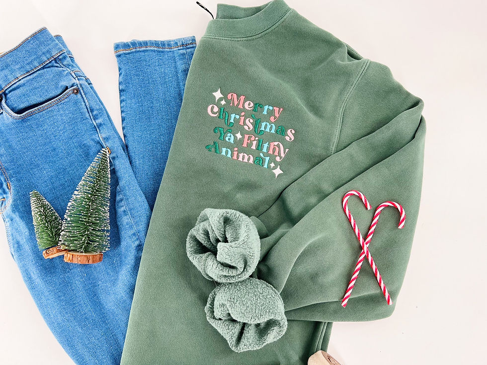 Merry Christmas Ya Filthy Animal Holiday Crewneck Sweatshirt - Embroidered