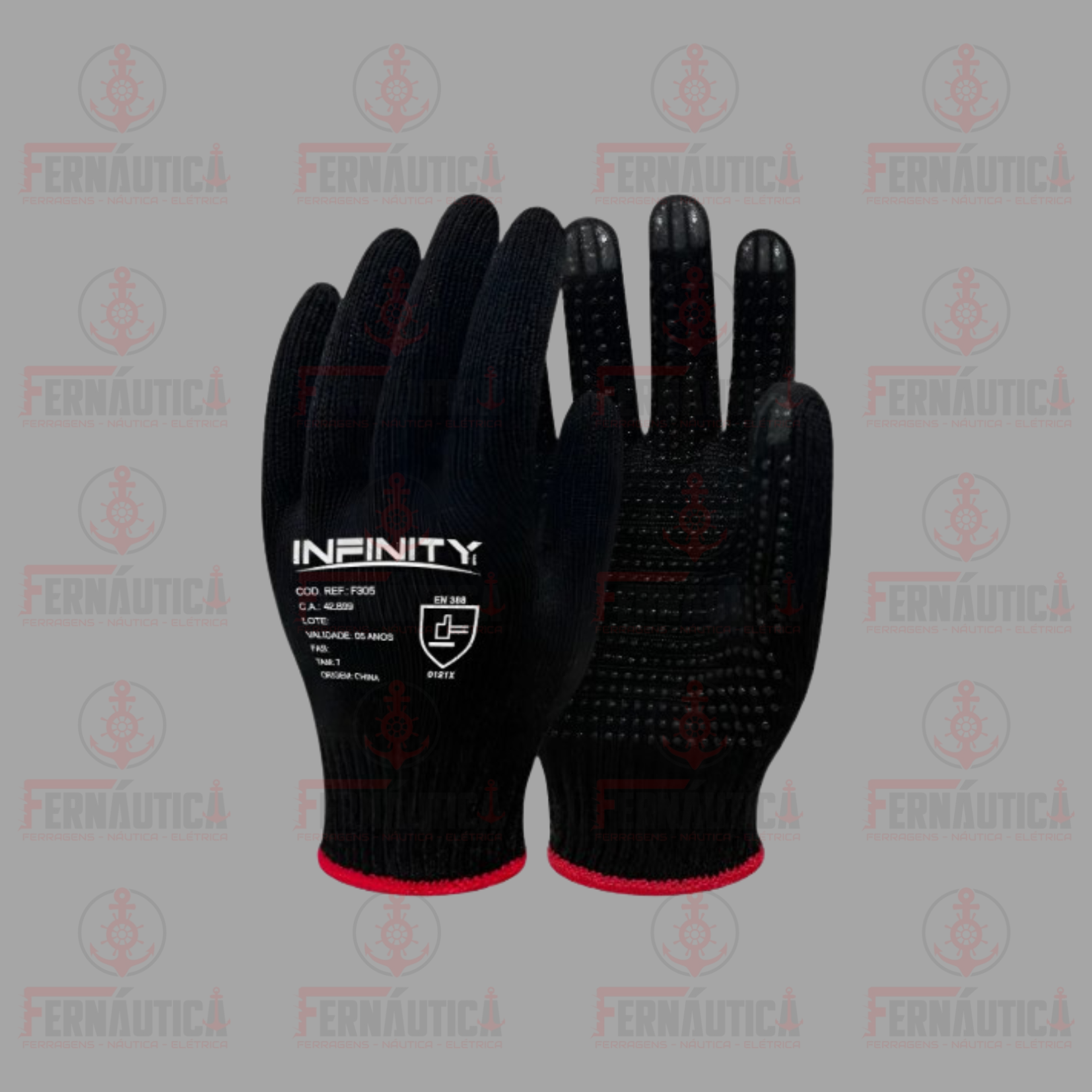 LUVA ALGODAO TRICOTADA PRETO REFORÇADA