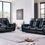 Thumbnail: Blanche Power Reclining Sofa & Loveseat Set in Black Velvet with LED - Glo