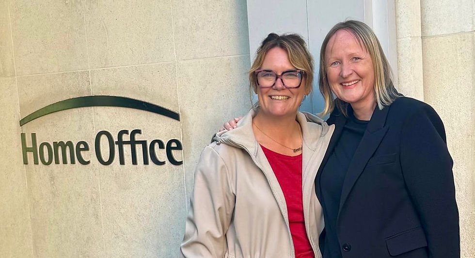 Emma outside the Home Office with ALTHEA's Nicola Sharp-Jeffs