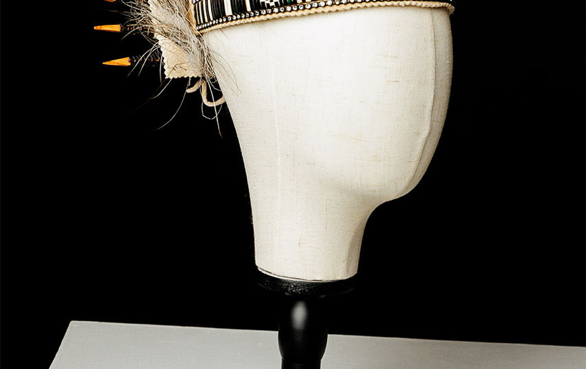 head band and cuffs decorated with porcupine quill embroidery