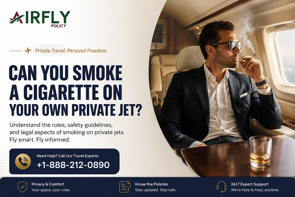 Ad for Airfly Policy shows a man smoking in a private jet beside text: Can you smoke a cigarette on your own private jet?