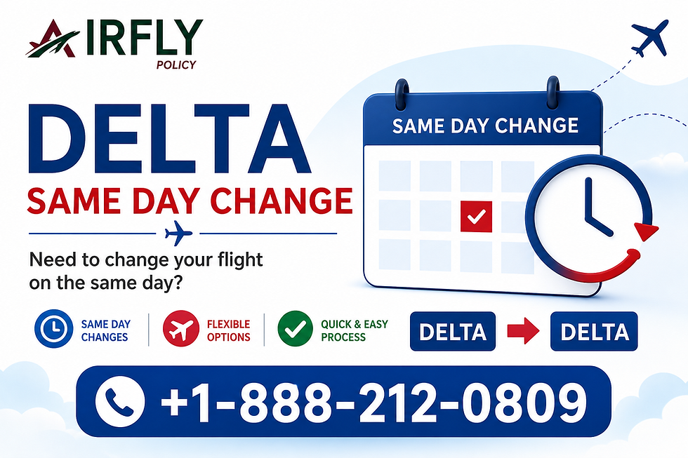 Delta same day flight change service ad. Features a calendar, clock, phone number, and icons for flexible options and quick process.