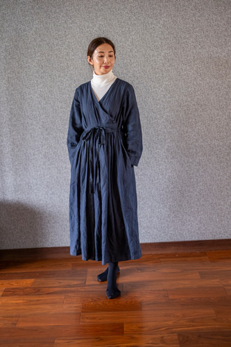 クボサンメイド　リネン　カシュクールワンピース sisam｜リネンコットン カシュクールワンピース - sisam FAIR