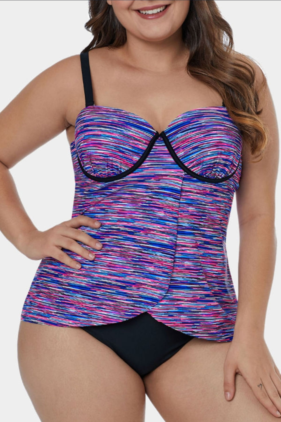 Thumbnail: Purplish Fuzzy Striped Flyaway Tankini Top