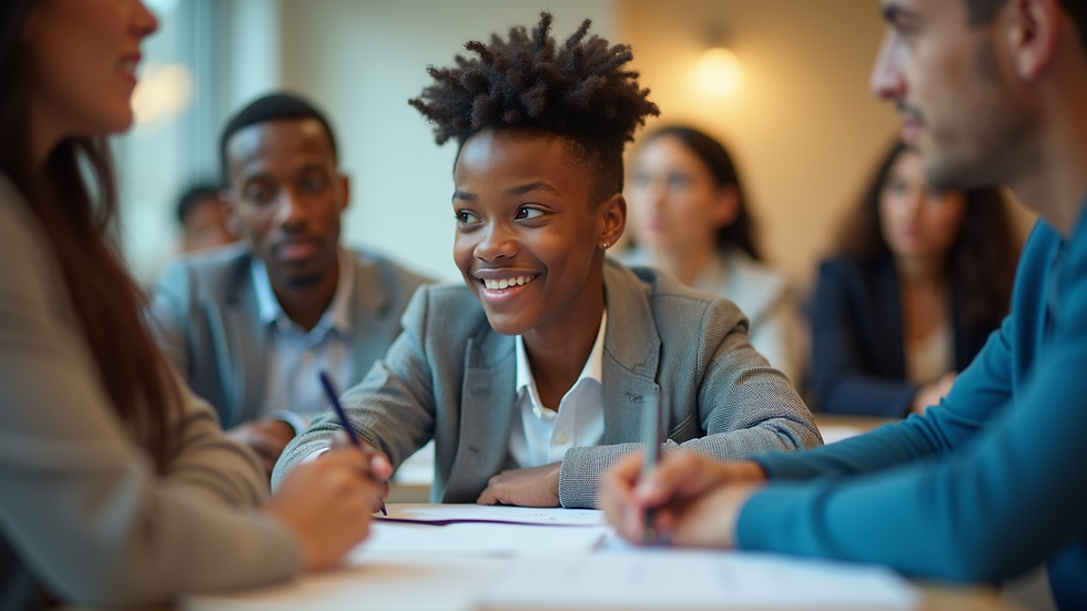 Eye-level view of a young person attending a financial literacy workshop