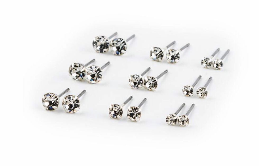 SILVER GRADUATED EMBELLISHED SQUARE STUD EARRINGS 9 PK