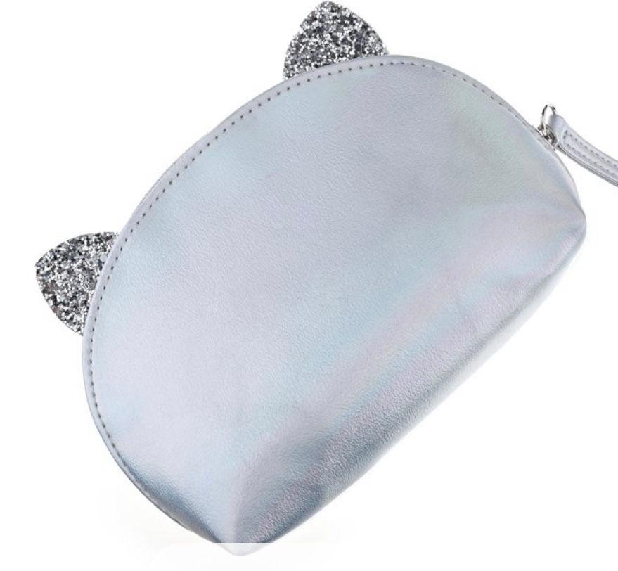 Thumbnail: Tween Gray Cat Purse with Gold Gem with Zipper Closure