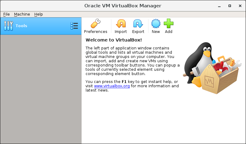 Oracle VM VirtualBox Manager
