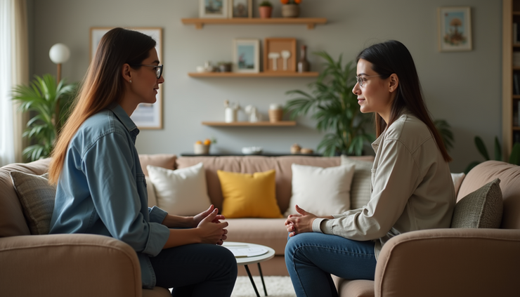 Eye-level view of a well-organized household staff interview setting with a recruiter and candidate