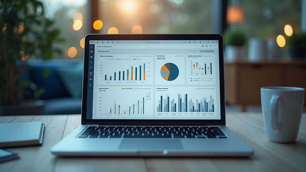 Eye-level view of a laptop screen showing a business analytics dashboard