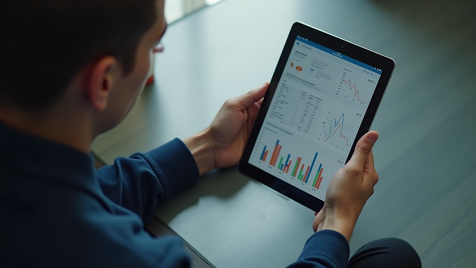 Close-up view of a person analyzing website data on a tablet