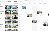 Real estate social media management dashboard with a weekly content calendar, luxury home images, and realtor branding posts