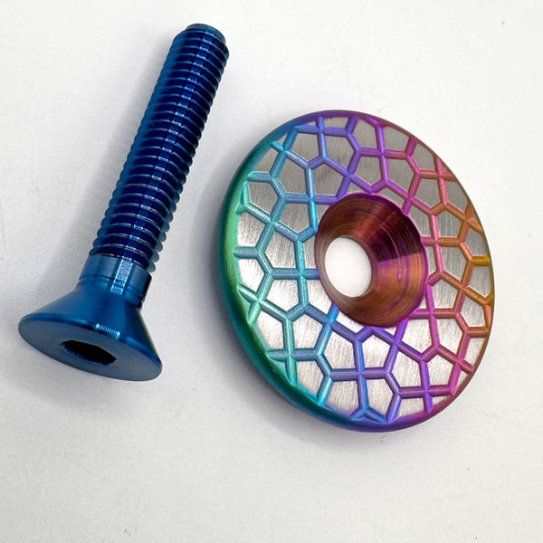 Ti Stem Cap + Bolt — Cairo Fade on Raw