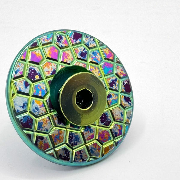 Ti Stem Cap + Bolt — Cairo Green on Ti-dye
