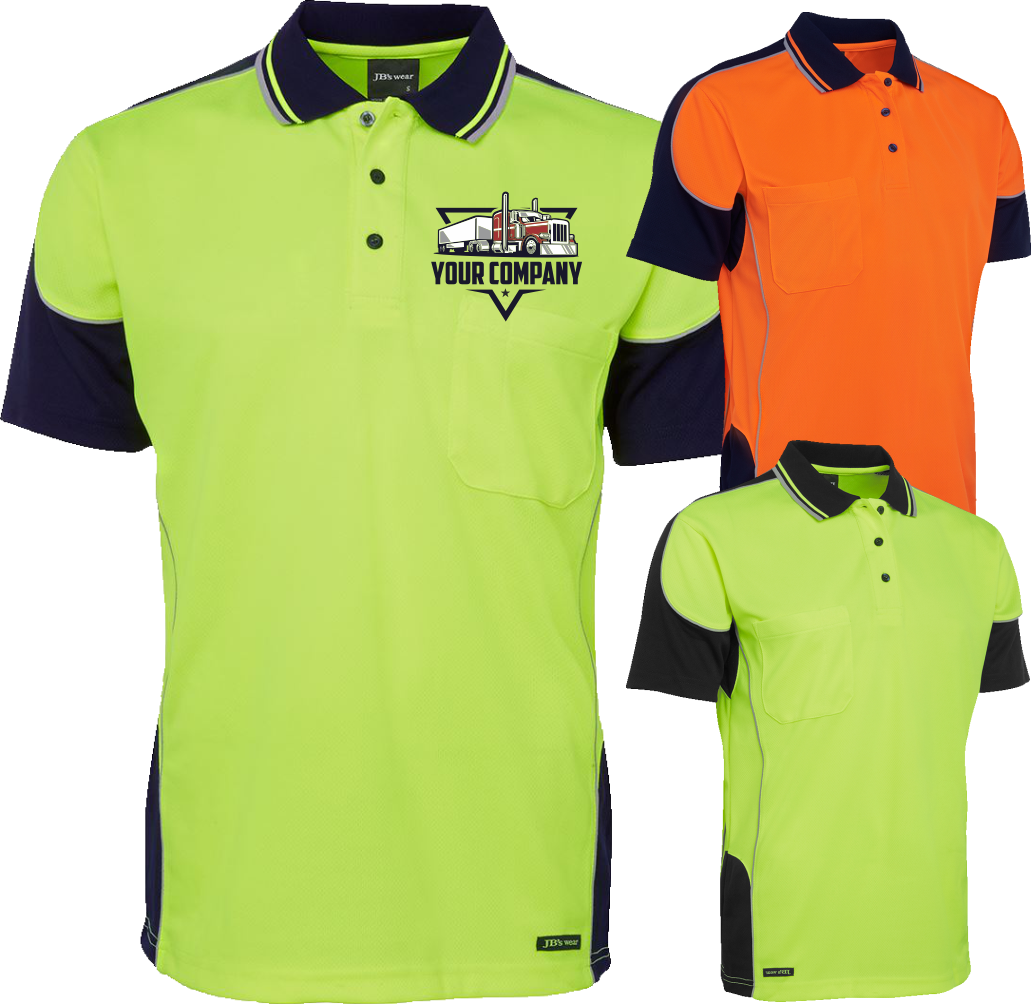 5x Hi Vis Contrast Piping Polo - Front Print