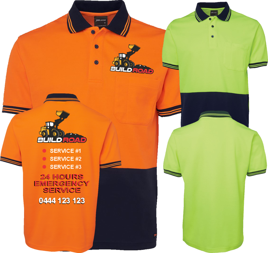 5x Hi Vis S/S Cotton Back Polo - Front Print