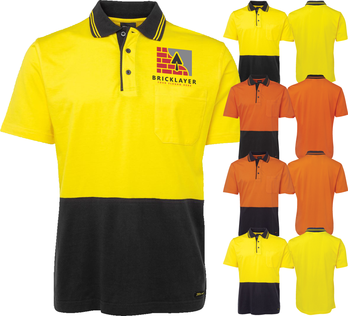 5x Hi Vis S/S Cotton Polo -Front Print
