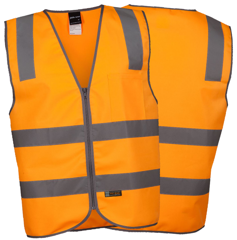 5x Vic Rail (D+N) Zip Safety Vest - Front Print