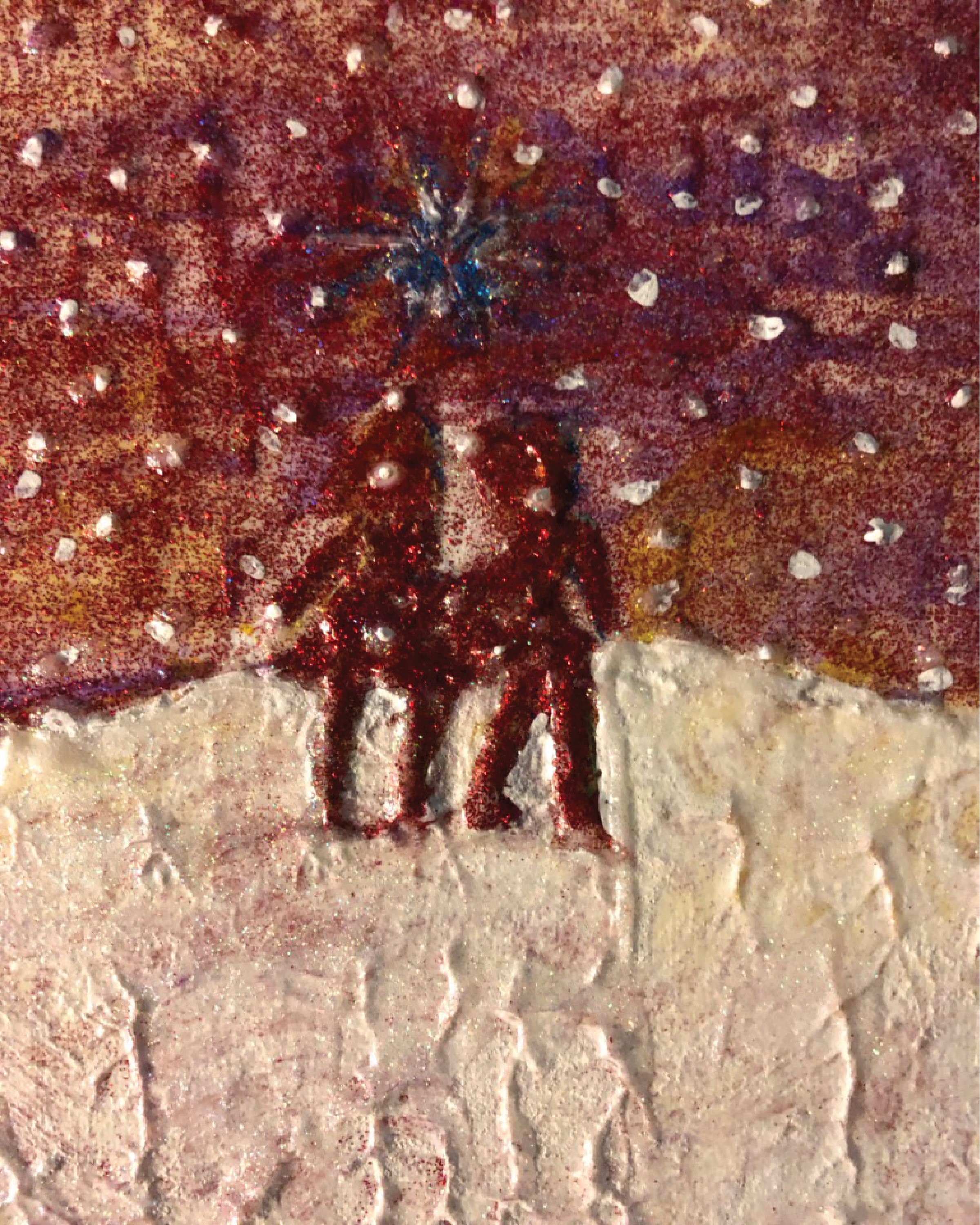 Couple in snowy scene, festive artwork