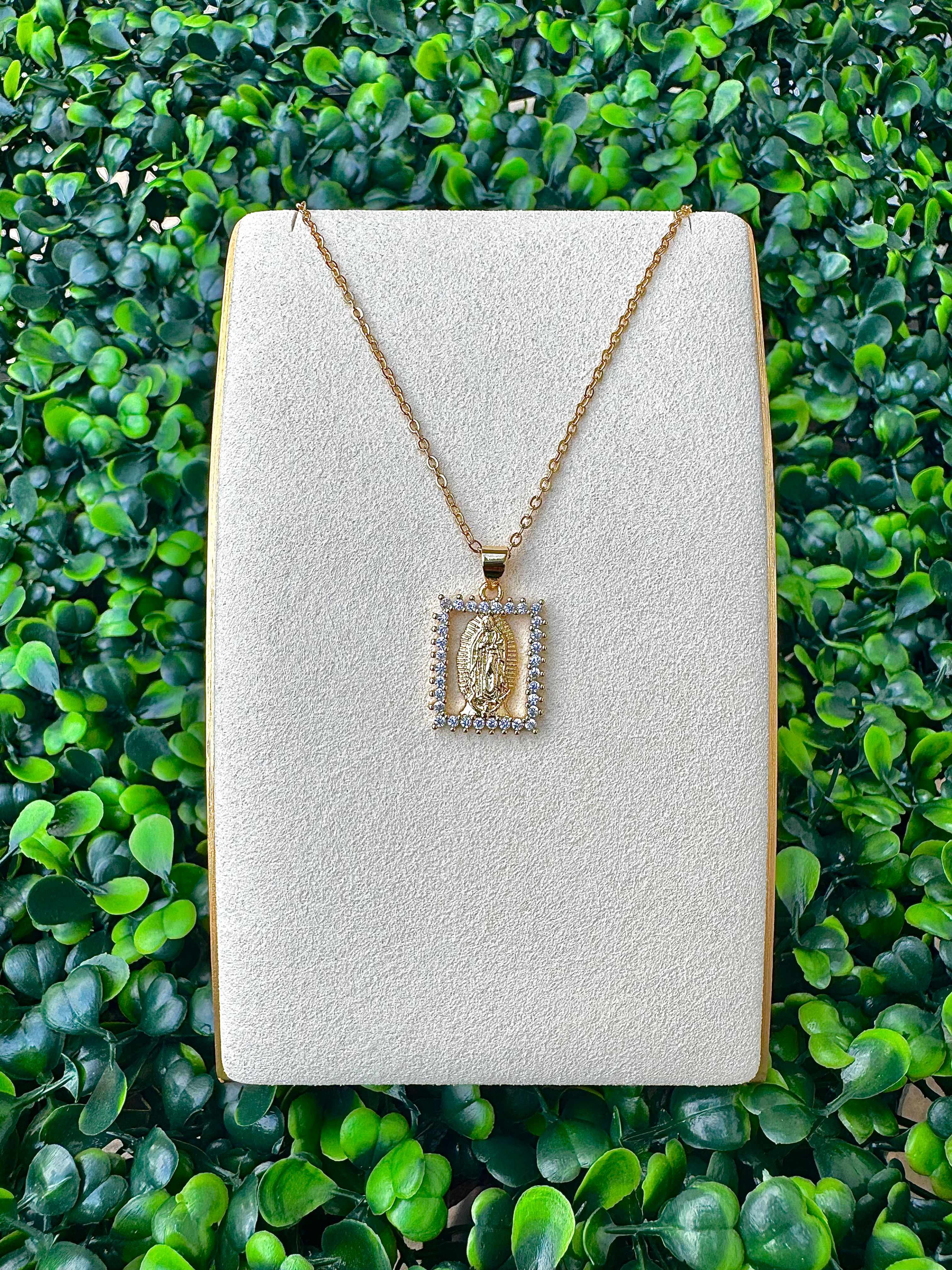 Rectangle Rhinestone Mary Necklace