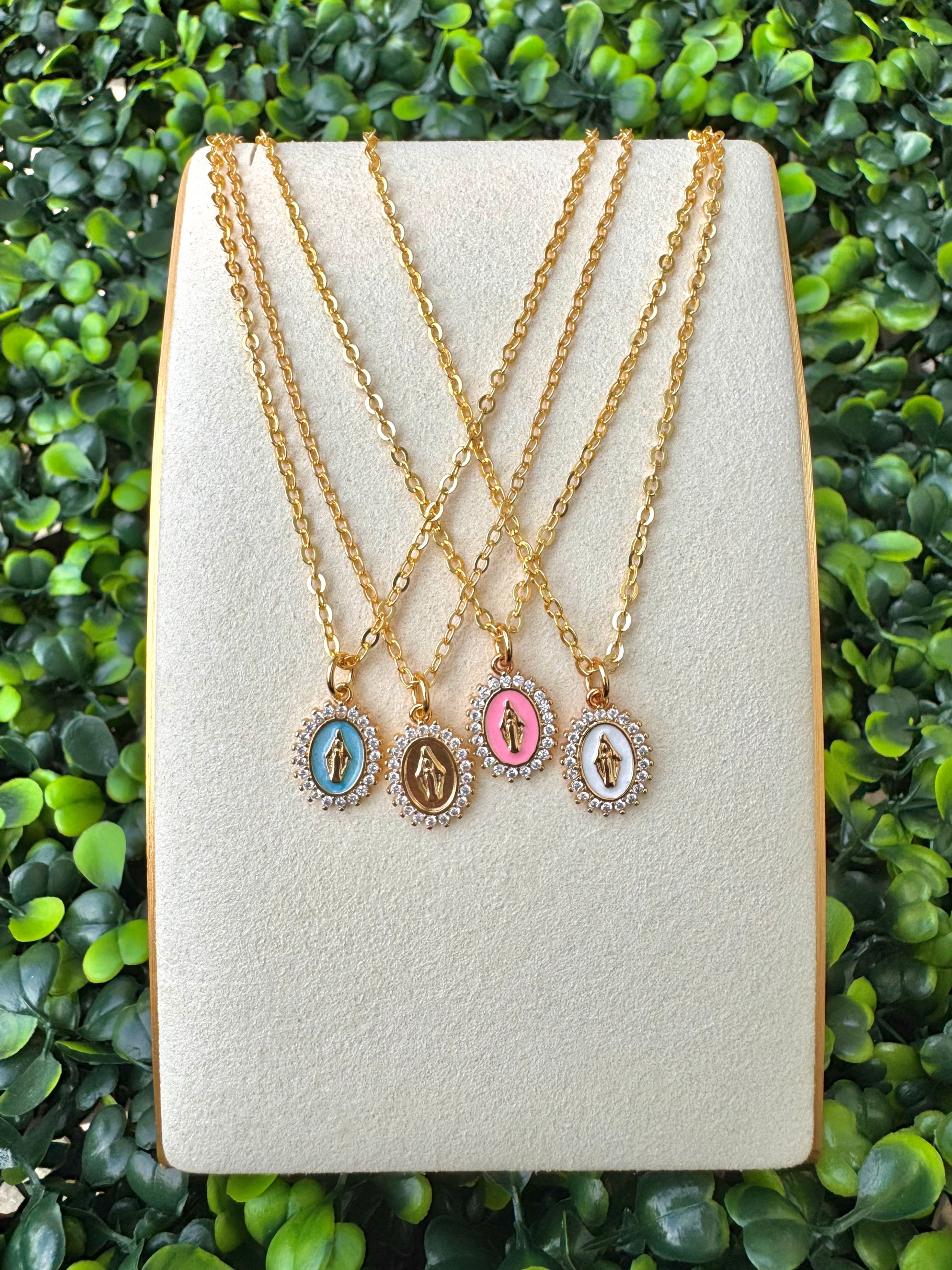 Rhinestone Mary Necklace - Kiddie Size 14in.
