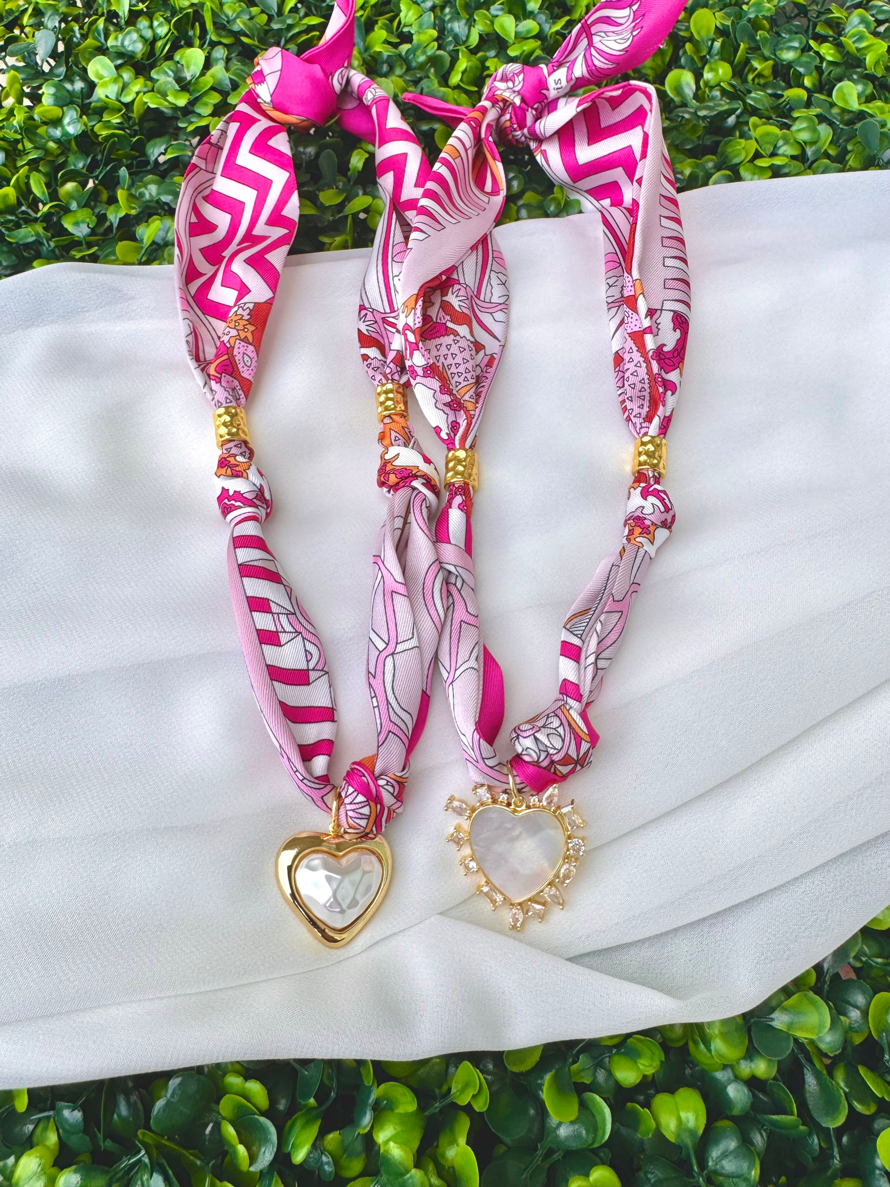 Pink Geo Print Scarf Necklace