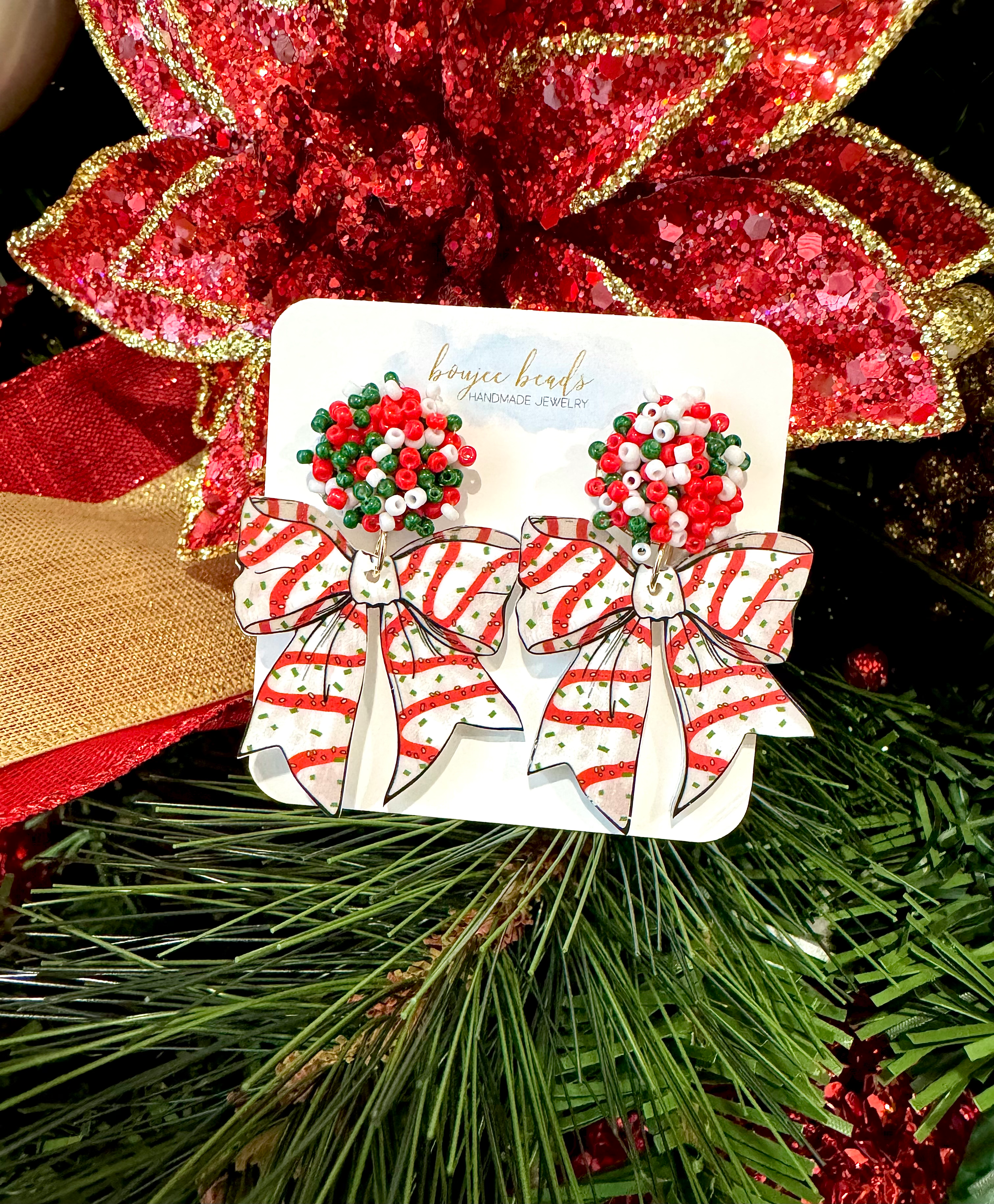 Beaded Christmas Tree Cake Earrings 