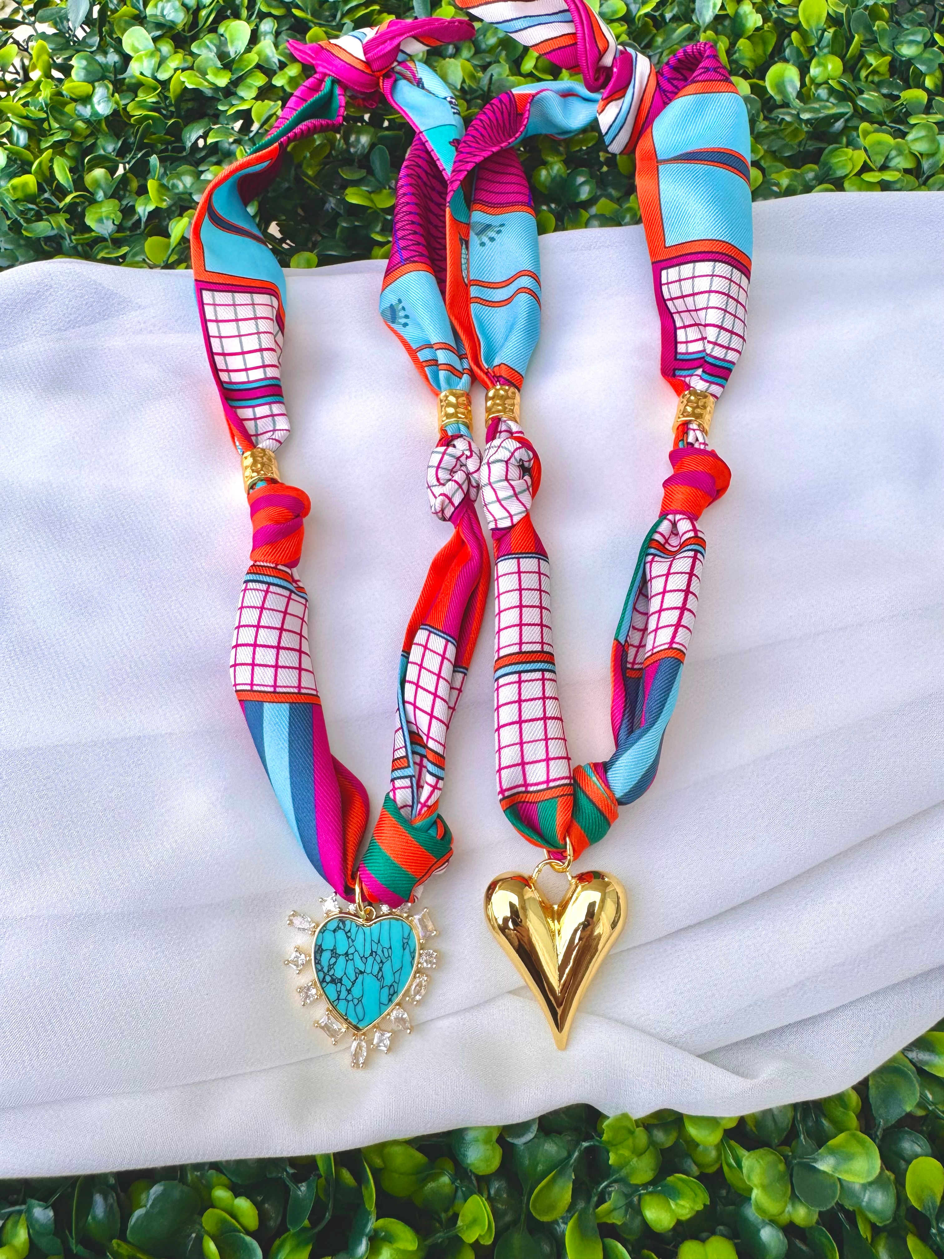 Bright Geo Print Scarf Necklace