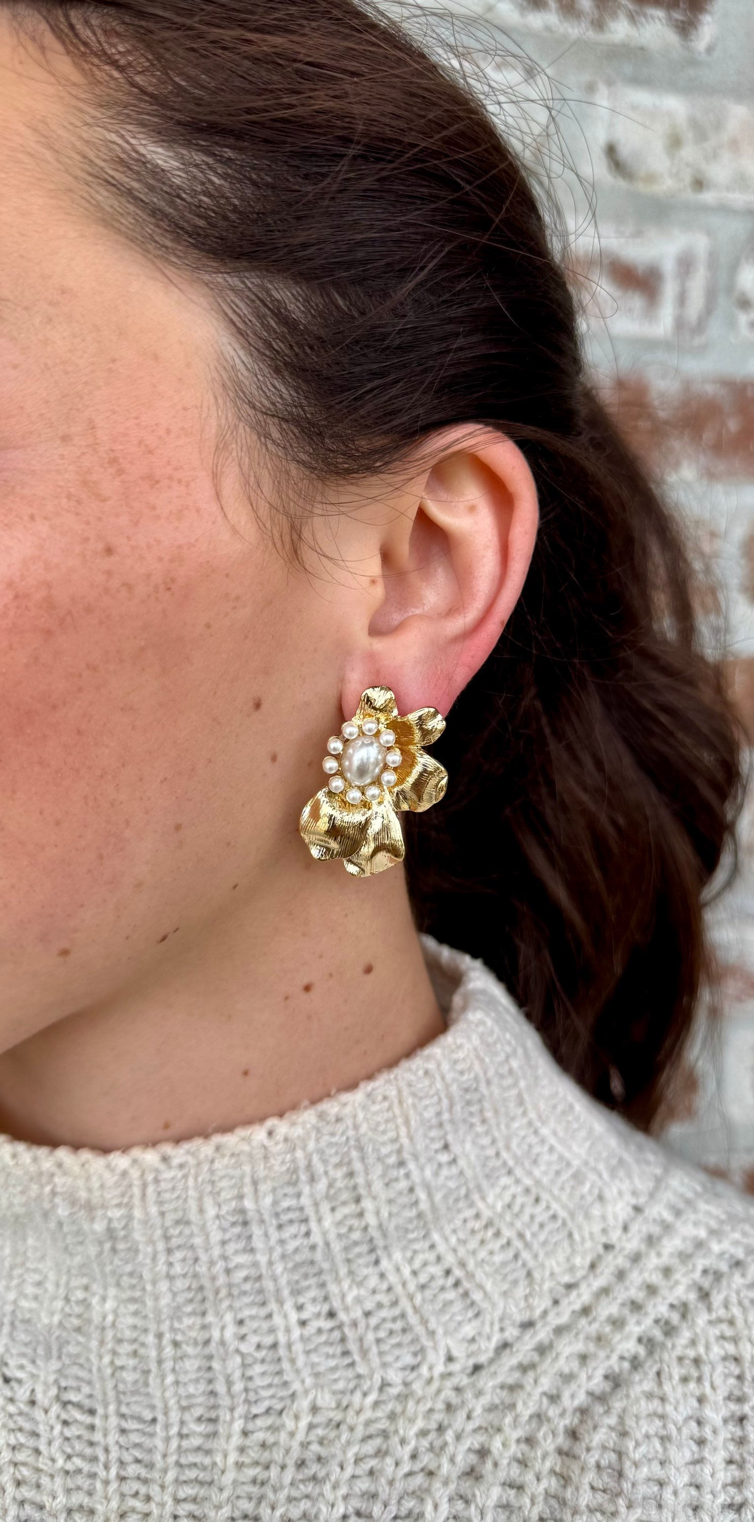 Large Flower Pearl Statement Earrings