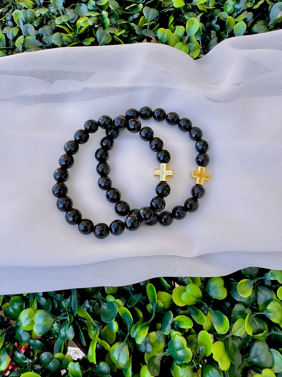 Thumbnail: Black & Gold Cross Stretchy Bracelet
