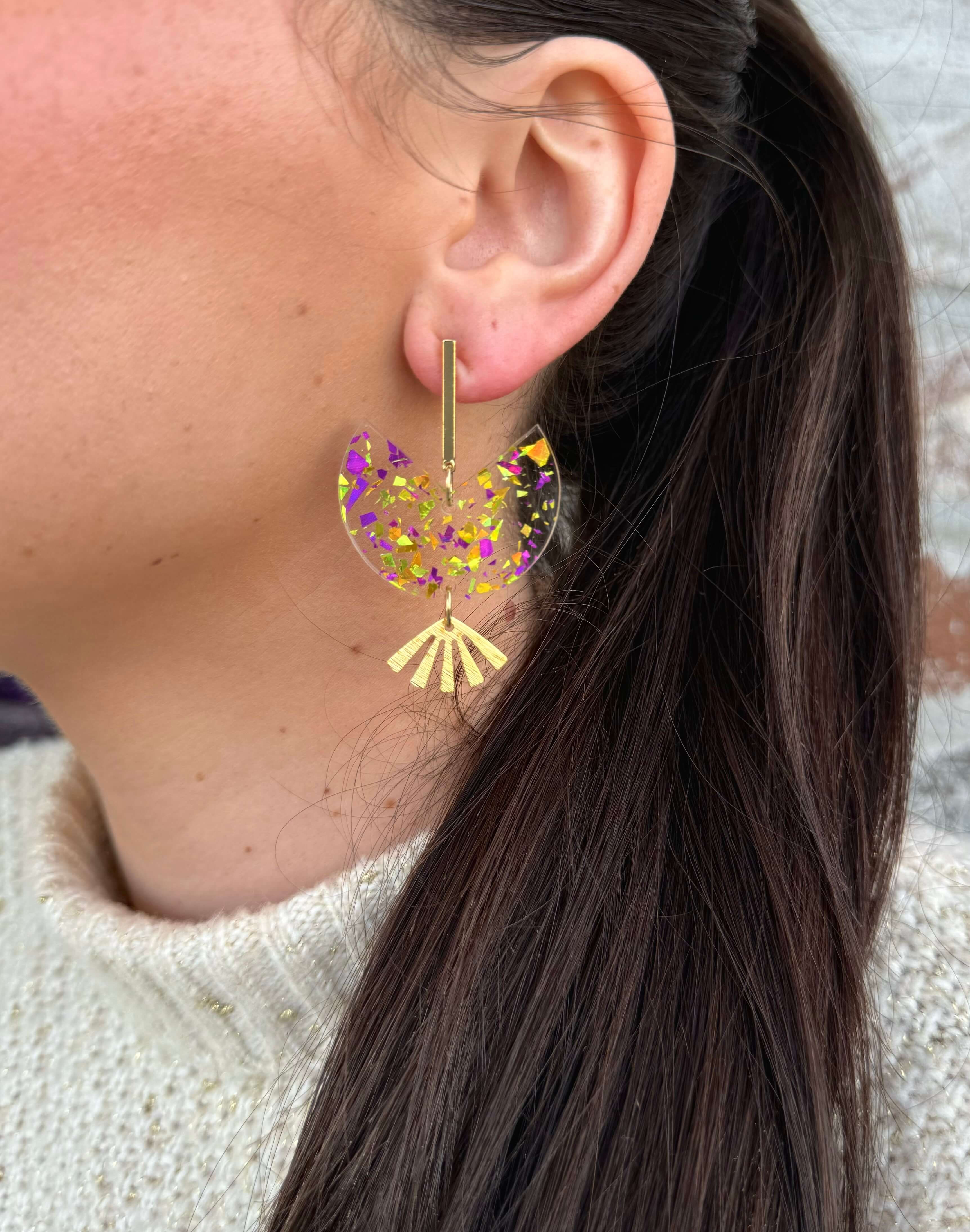 Mardi Gras Clear Confetti Polly Earrings