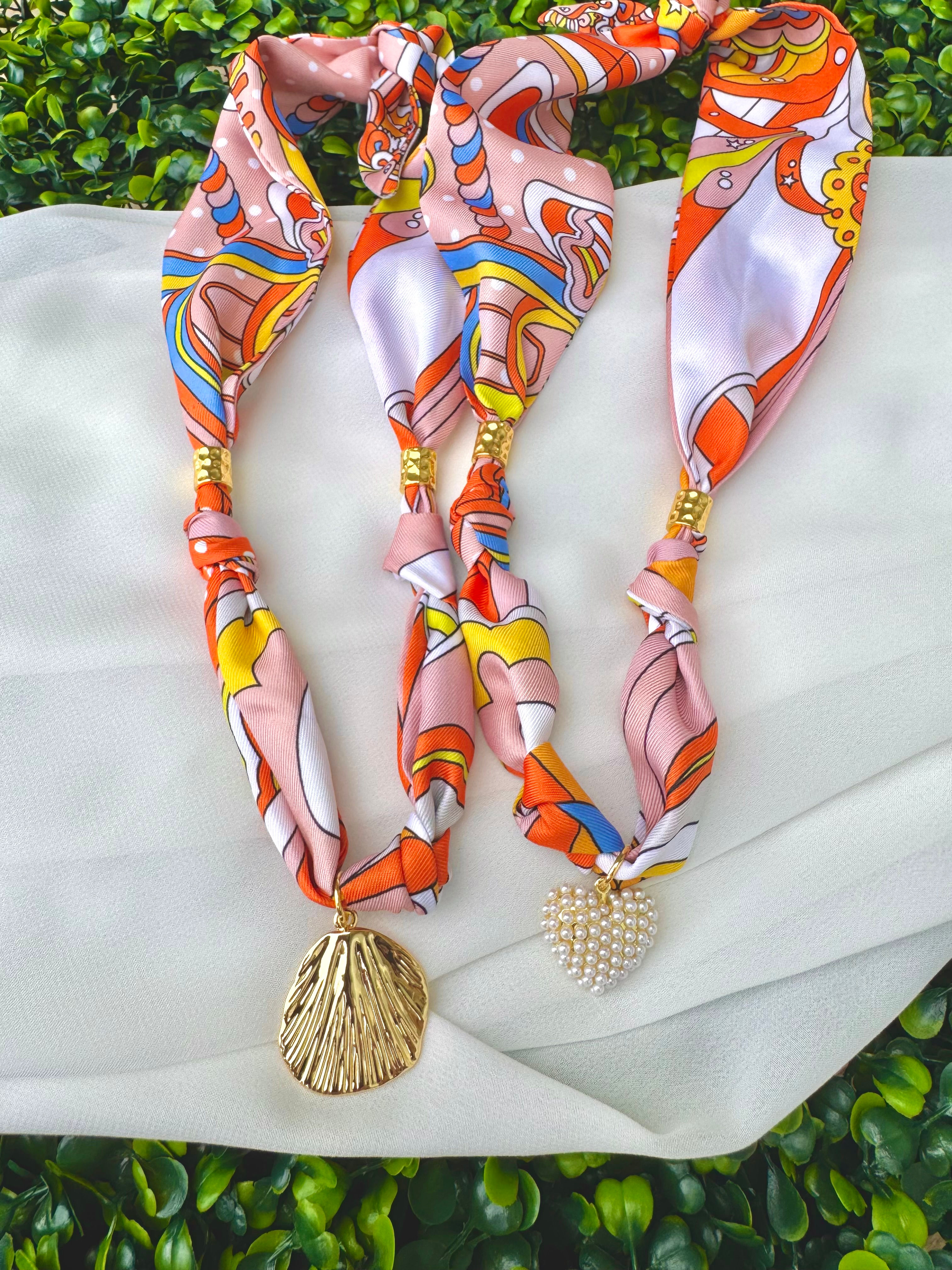 Orange/Yellow Print Scarf Necklace