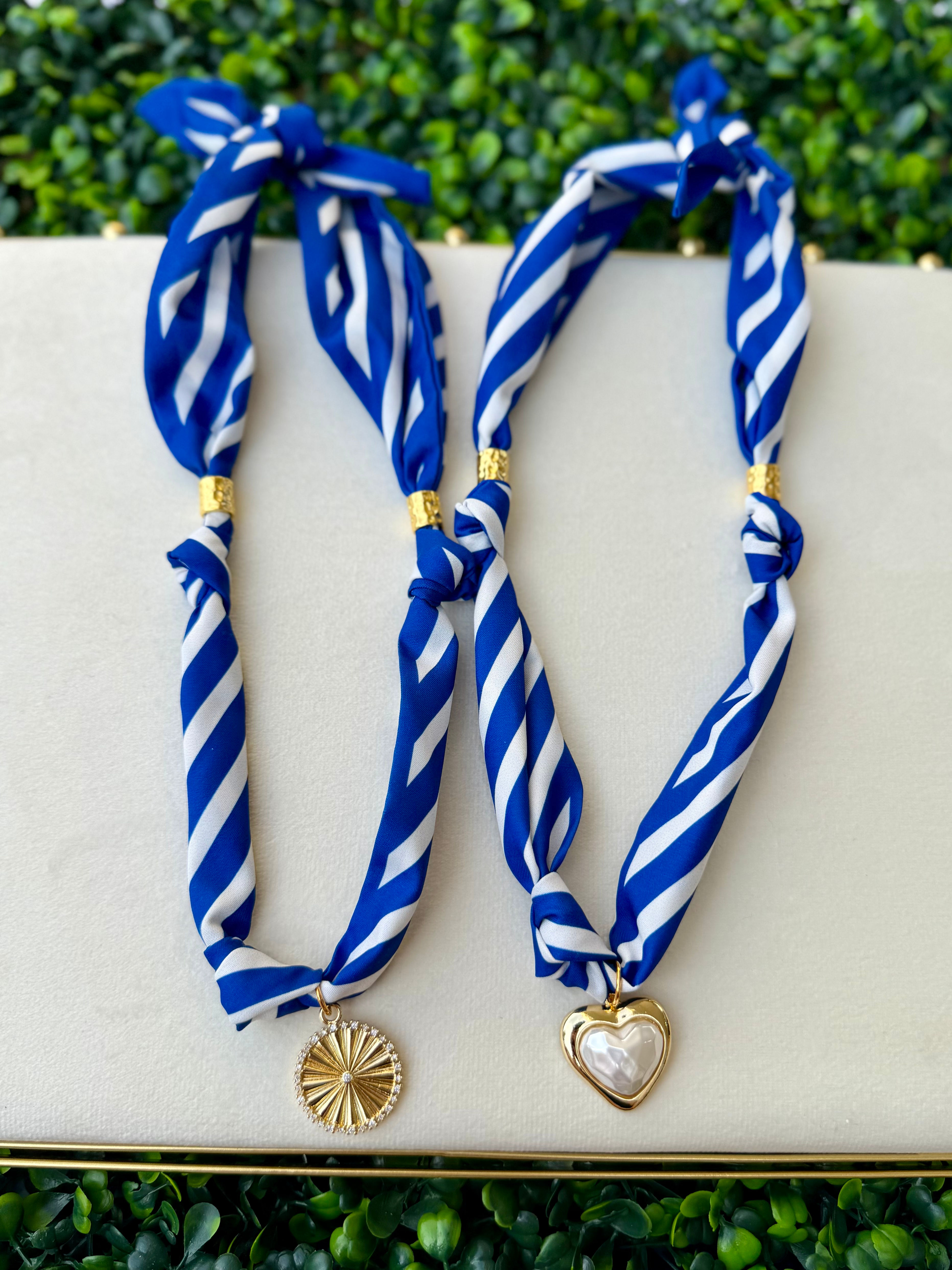 Royal Blue Stripe Scarf Necklace
