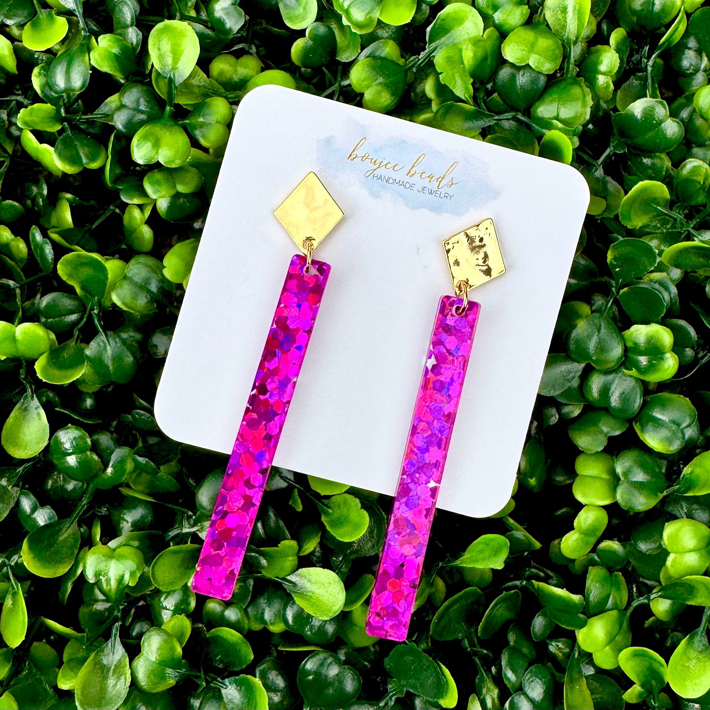Fuschia Glitter Maddie Stick Earrings