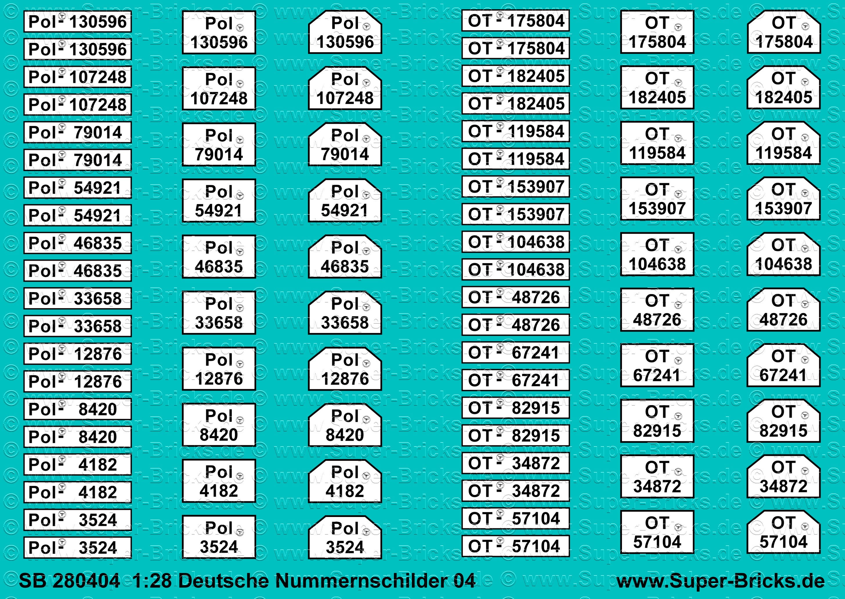 SB 280404 Decals 1:28 Deutsche Nummernschilder 04