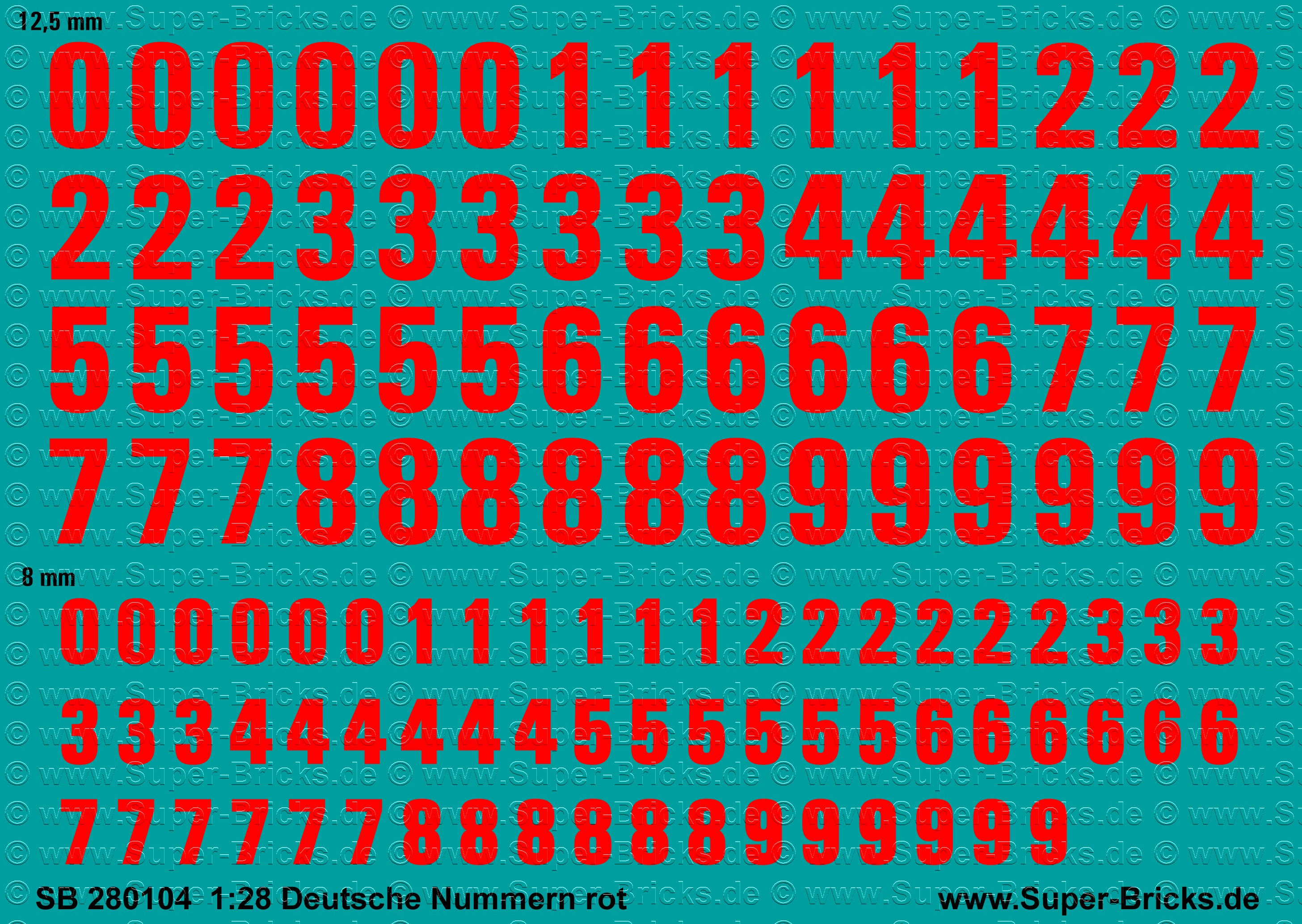 SB 280104  Decals 1:28 Deutsche Turmnummern rot