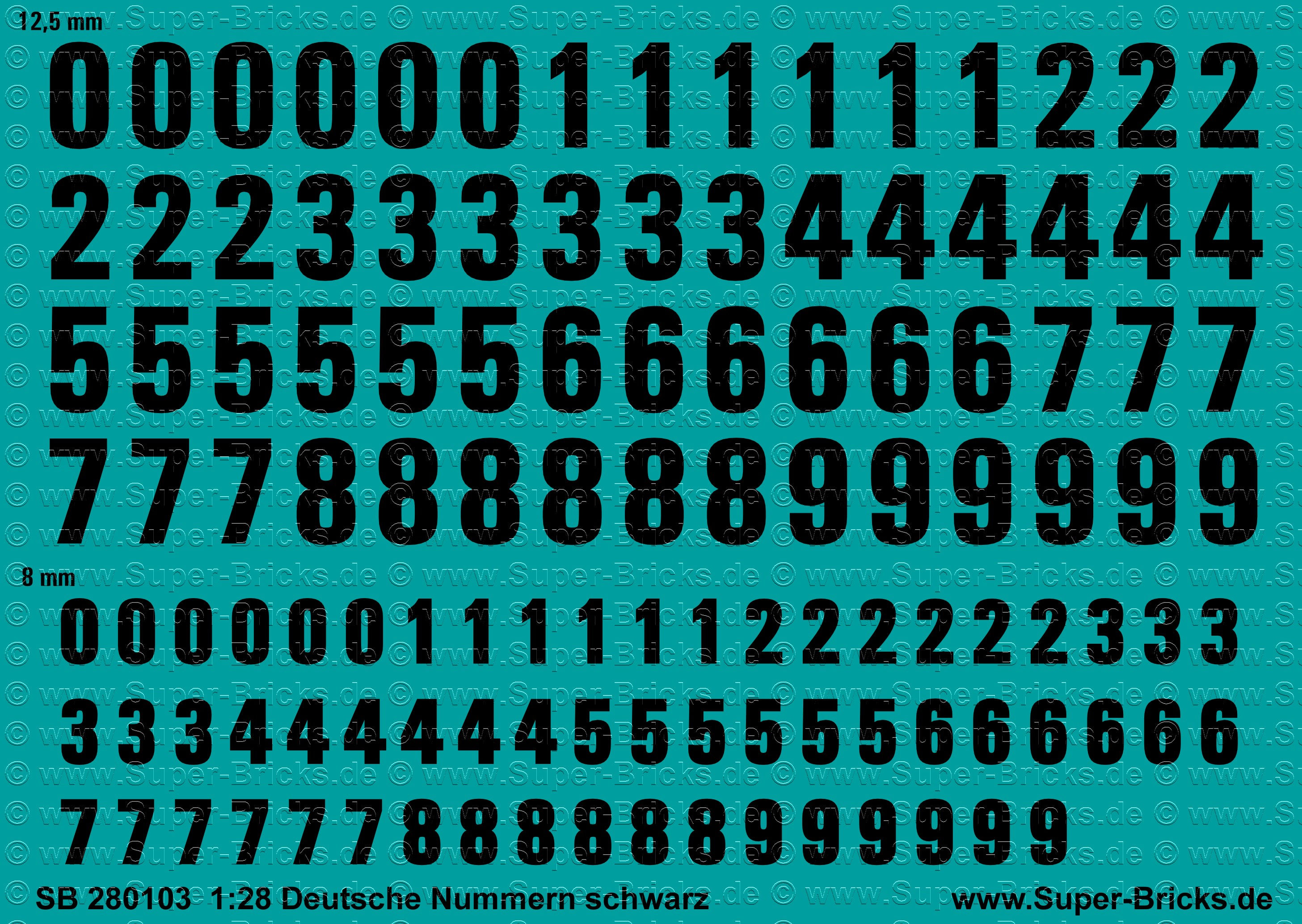 SB 280103  Decals 1:28 Deutsche Turmnummern schwarz