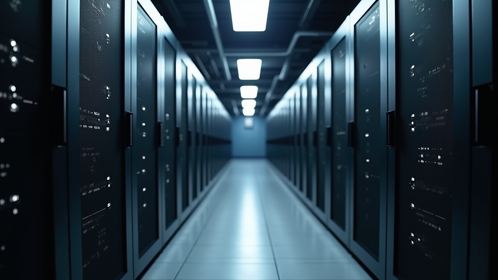 High angle view of industrial network server racks in a data center