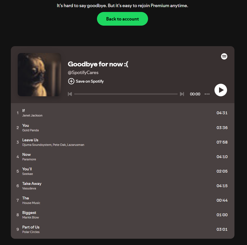 A "Goodbye Playlist" from Spotify