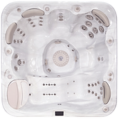 Luxuriously deep low-maintenance hot tub with lounge.