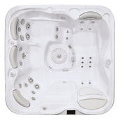 Premium easy-care hot tub with two styles of loungers, short and long.