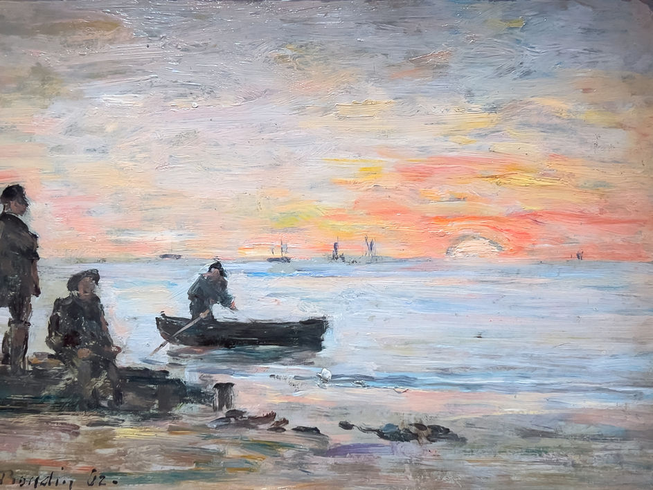 Eugène Boudin | Marée basse, rivage et pêcheurs au coucher du soleil