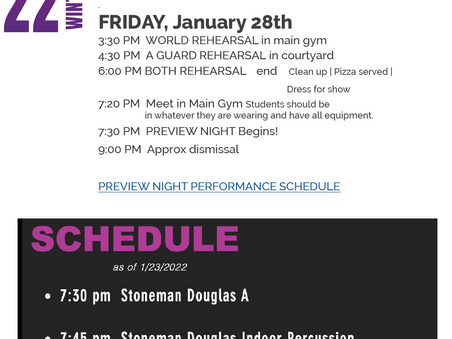 PREVIEW NIGHT SCHEDULE FOR STUDENTS