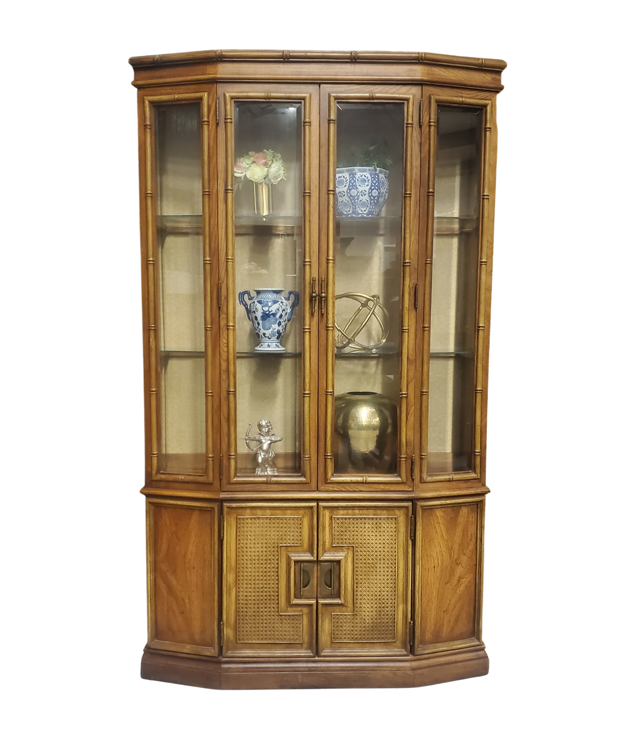 Vintage Stanley Faux Bamboo China Cabinet for Custom Lacquer