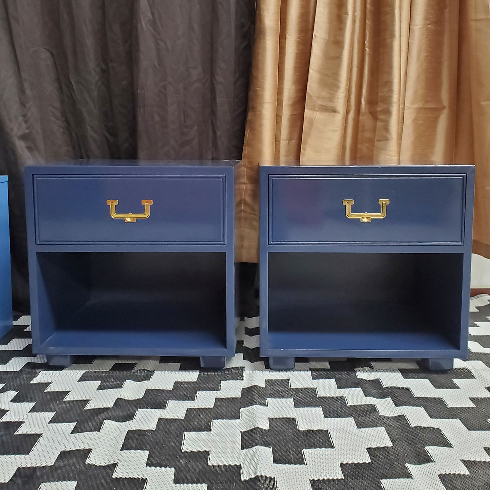 Thumbnail: Pair Henredon Artefacts Nightstands Glossy Lacquered Navy