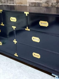 Glossy Lacquered Campaign Dresser Black Brass