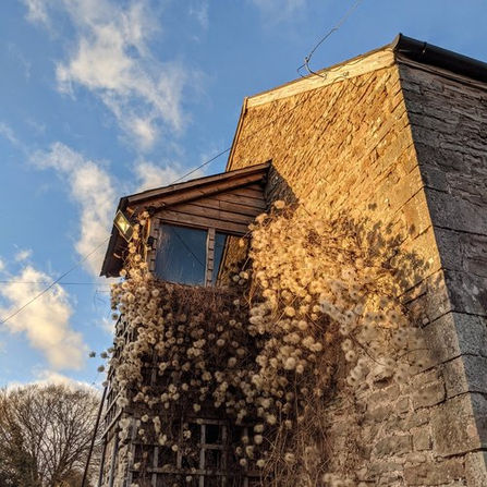 Wobage Farm Craft Workshops Maker Gallery Herefordshire art artist Mick Sheila Casson pottery potter clay woodwork willow barn exhibition evening sunset farmyard countryside