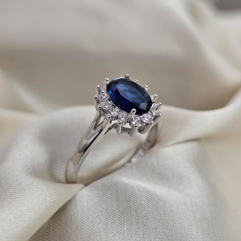 Blue Cubic Zirconia Princess Diana Halo Ring
