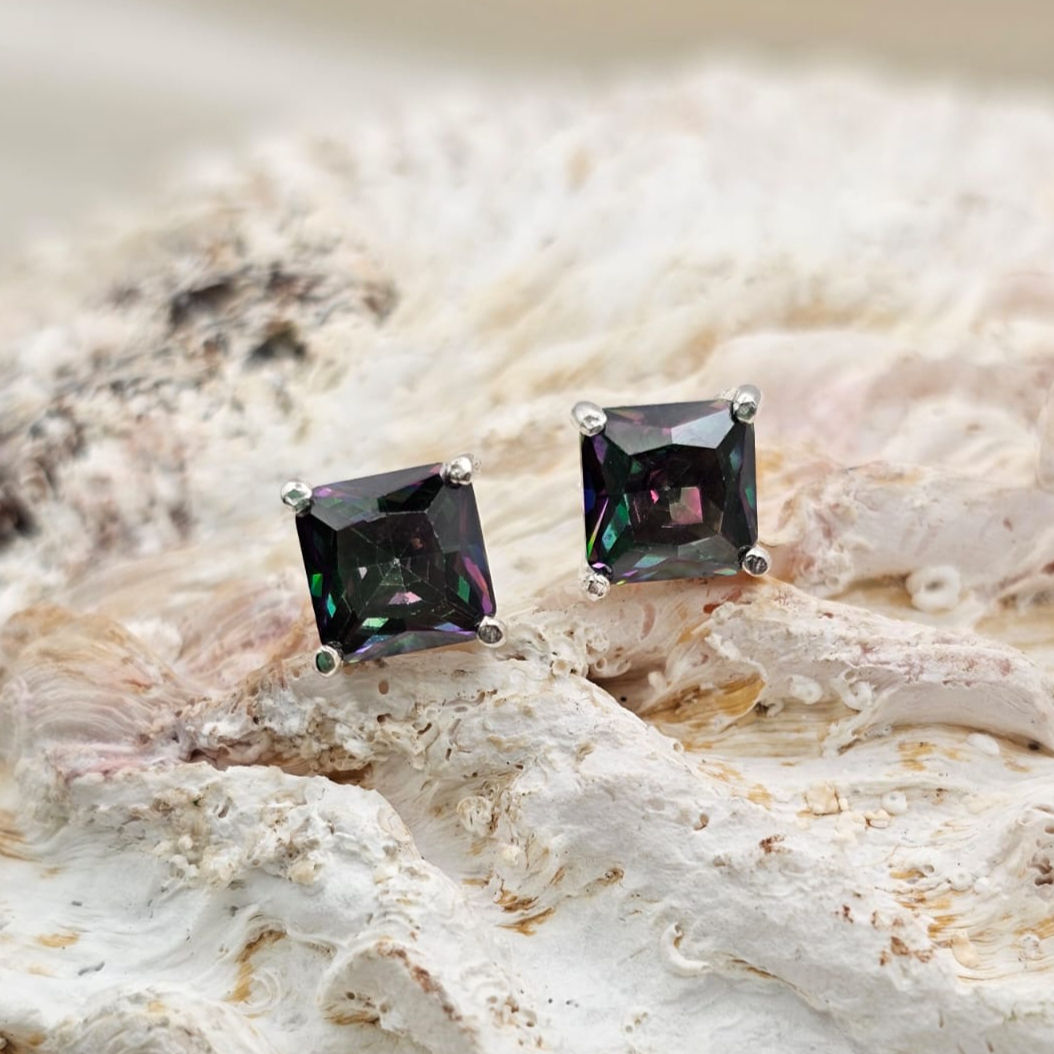 Mystic Topaz Square Stud Earrings